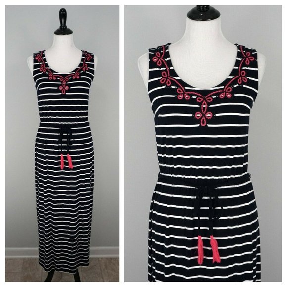 TALBOTS Black White Pink Long Elastic Summer Dress - Picture 3 of 7